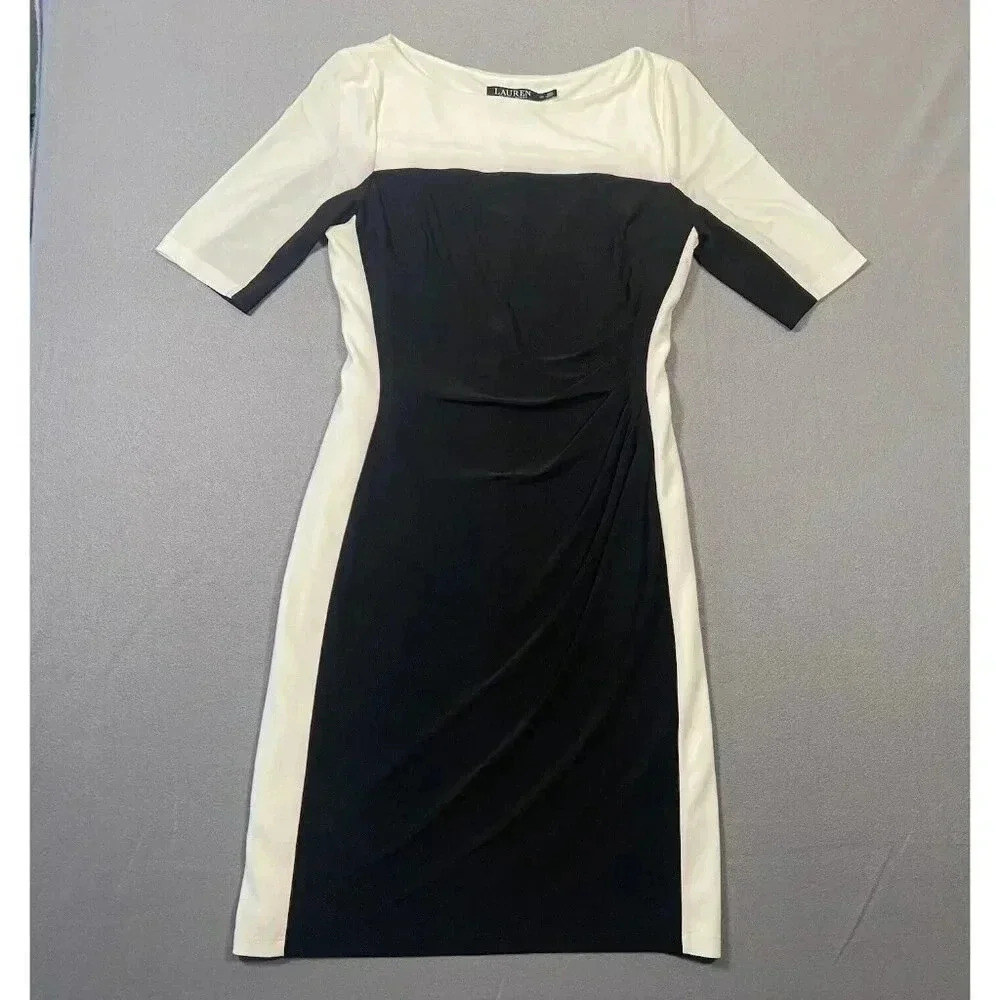 Lauren By Ralph Lauren Womens Sheath black white Bodycon Dress Size 10 Classic